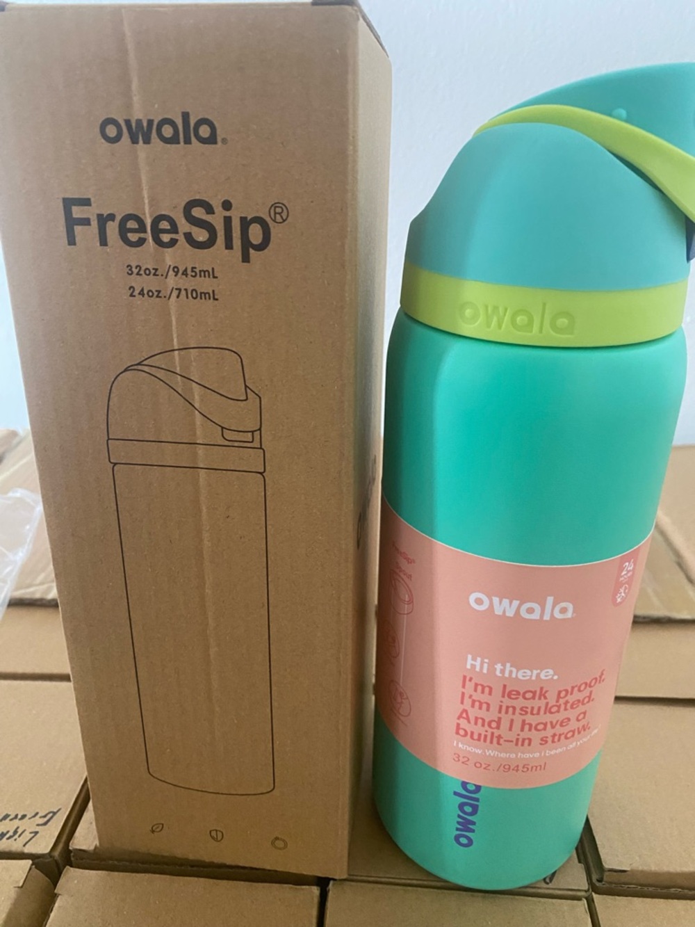 Owala FreeSip Insulated Water Bottle - Teal with Lime Accents